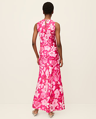 Floral Satin Halter Dress