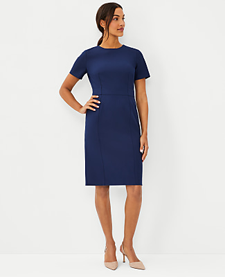Ann Taylor The Short Sleeve Sheath Dress in Bi-Stretch Size 00 Pure Sapphire Women's