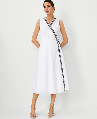 Embroidered Midi Wrap Dress