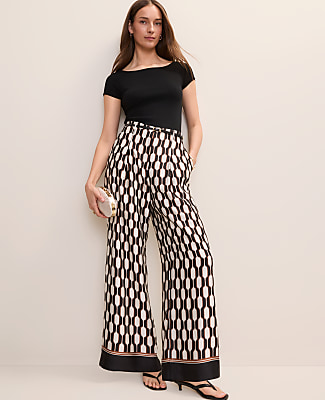 The Pleated Wide-Leg Pant in Geo Satin