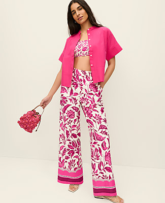 The Petite Floral Easy Fit Wide-Leg Pant in Linen