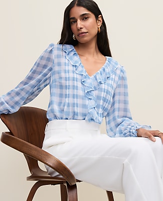 Gingham Ruffle Trim Blouse