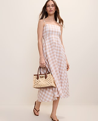 Gingham Midi Dress in Linen Blend