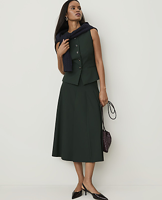 The Pleated Midi Skirt in Seasonless Stretch