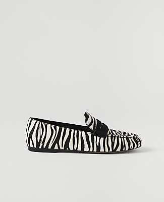 Weekend Gathered Zebra Print Haircalf Loafer