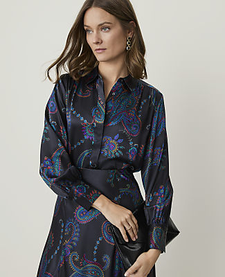 Studio Collection Paisley Shirred Shirt in Silk