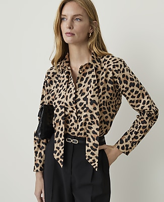 Animal Print Tie Neck Blouse
    