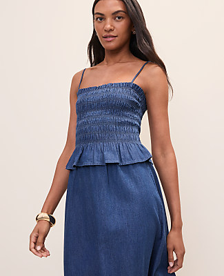 Weekend Smocked Tank Top in Chambray