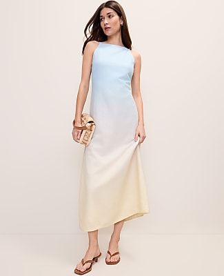 ann taylor loft blue dress white LS size XL NWT 38 1/4 from center top back edge to hem Loft Ann Taylor Loft