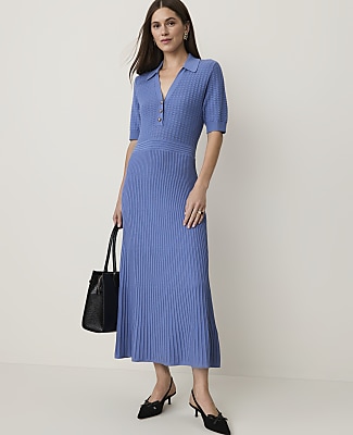 Pointelle Polo Midi Sweater Dress
    