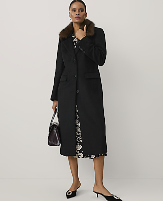 Faux Fur Trim Long Chesterfield Coat