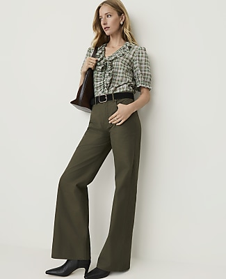 Weekend Plaid Ruffle Trim Blouse