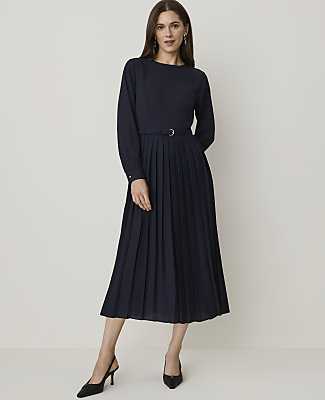 Pleated Flare Midi Dress