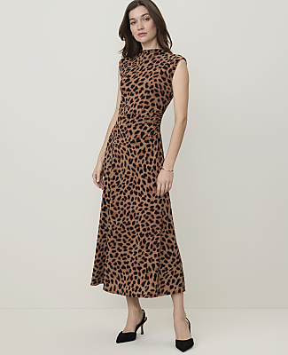 Animal Print Mock Neck Midi Dress