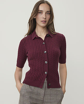Short Sleeve Cable Cardigan - thumbnail 2