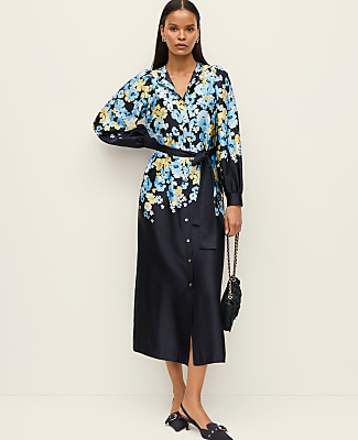 venus summer dresses Dress SKIMS Soft Lounge Long The belted middle cinches Color:Dark Navy Floral all-seasons