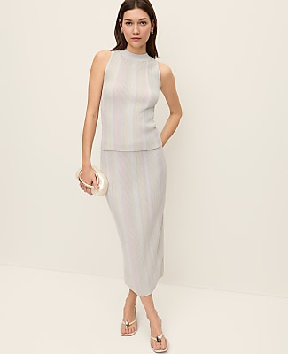 Striped Metallic Midi Sweater Skirt