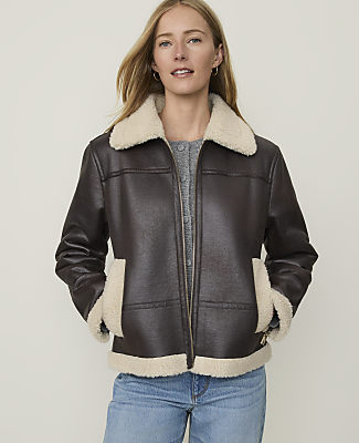 Weekend Shearling Trim Moto Jacket in Faux Leather