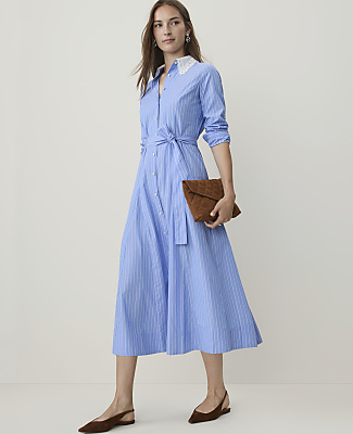 Striped Lace Collar Midi Shirtdress