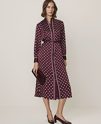 Polka Dot Tie Neck Midi Shirtdress