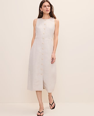Button Midi Dress in Linen Blend