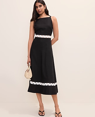 ann taylor black and white dress Size Large Misses Long Sleeve Ric Rac Cutout Dress in