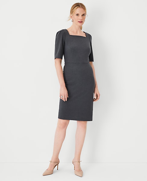 The Petite Elbow Sleeve Square Neck Dress in Seasonless Stretch