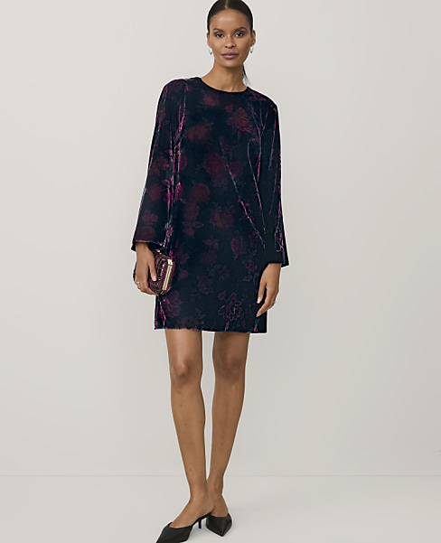 Floral Mini Shift Dress in Velvet