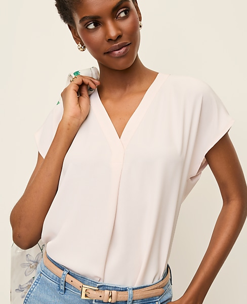 Petite Mixed Media Pleat Front Top