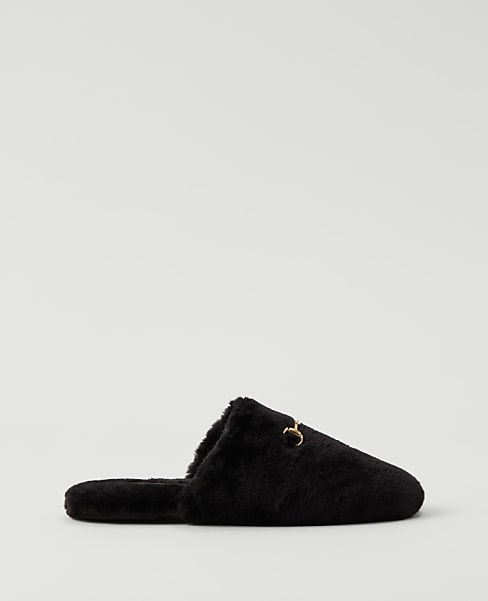 Weekend Horsebit Fuzzy Slide Flat - Black