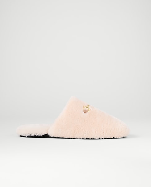 Weekend Horsebit Fuzzy Slide Flat - Pearl Shadow