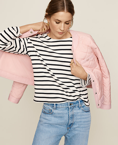Petite Weekend Collection Stripe Relaxed Long Sleeve Top
