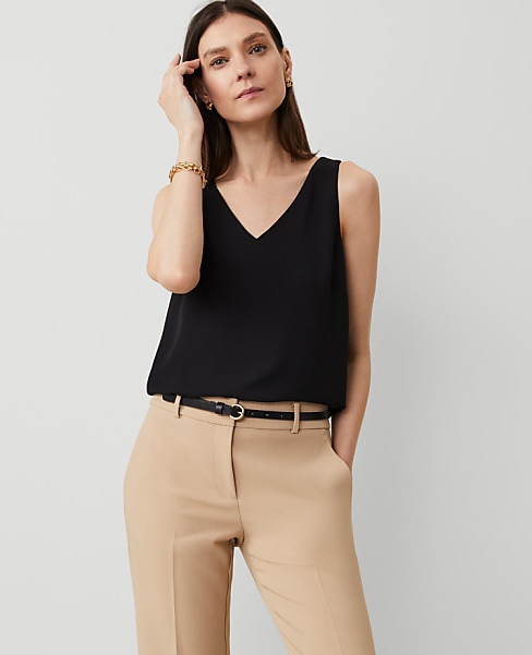 Petite Mixed Media V-Neck Shell