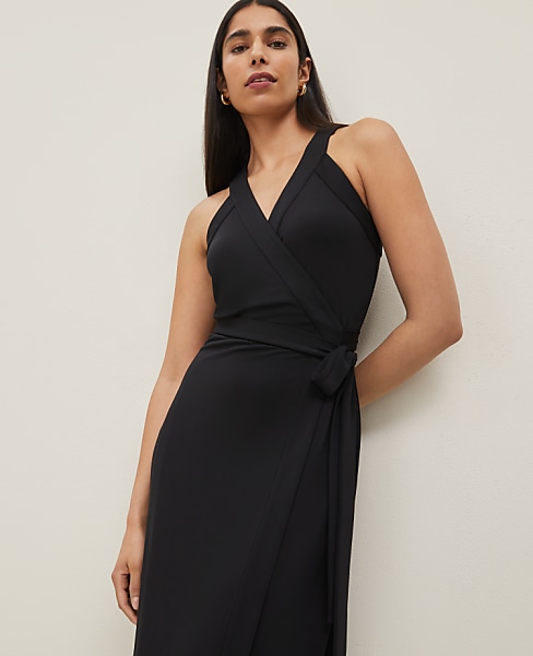 Petite Halter Wrap Midi Dress