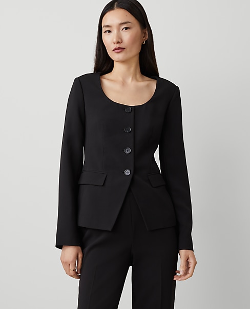 The Fitted Scoop Neck Jacket in Fluid Crepe