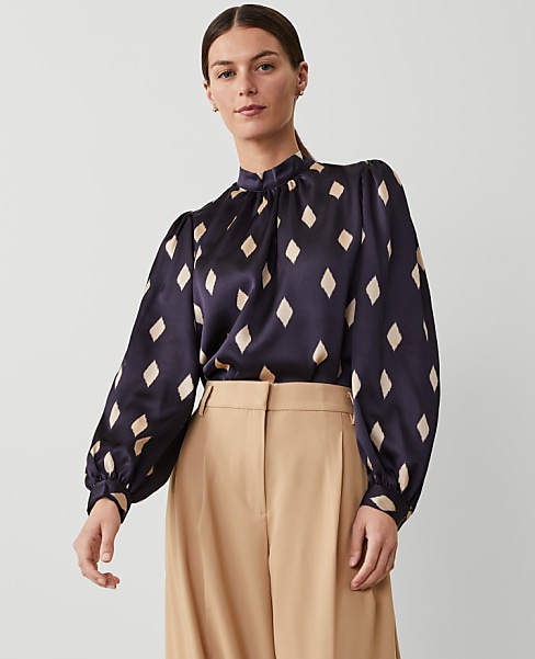 Petite Geo Mock Neck Blouse