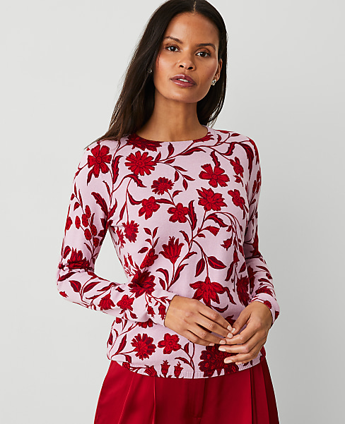 Petite Floral Crew Neck Sweater