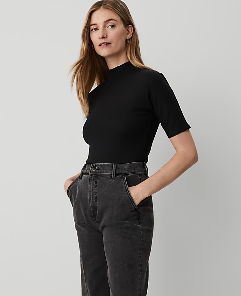 Petite Mock Neck Elbow Sleeve Top