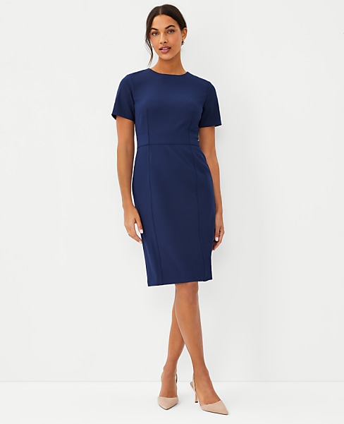 The Petite Short Sleeve Sheath Dress in Bi-Stretch — Curvy Fit