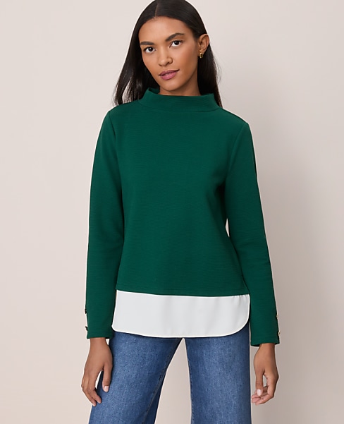 Mixed Media Mock Neck Top
