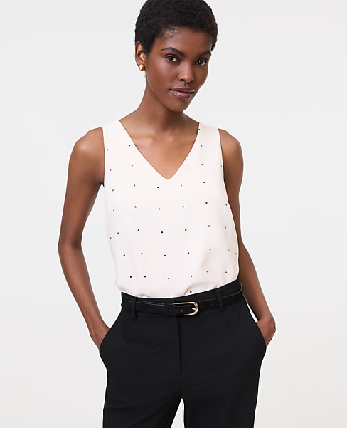 Dotted Mixed Media V-Neck Shell