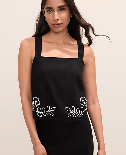 Embroidered Square Neck Tank Top