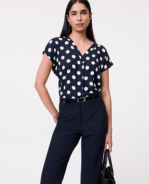 Dotted Mixed Media Pleat Front Top