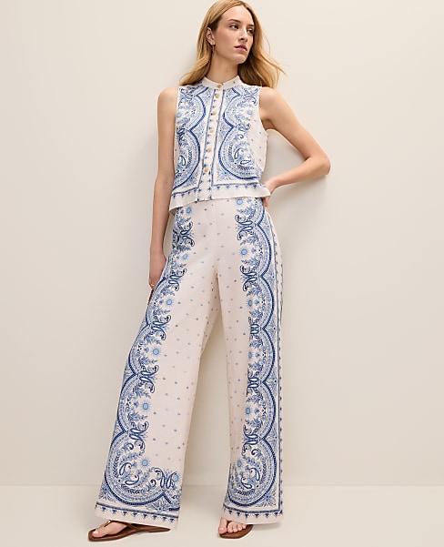 Weekend Easy Wide-Leg Pant in Paisley Linen Blend