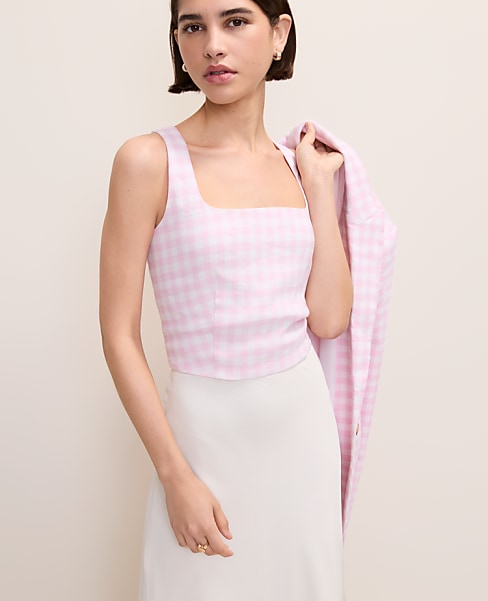 Gingham Linen Blend Tank Top