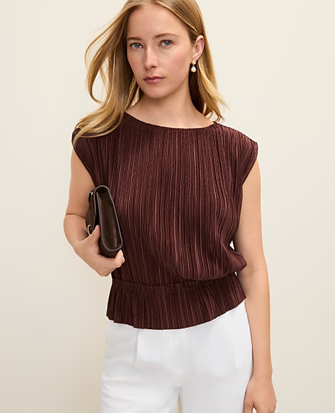 Pleated Ruffle Top - Rich Walnut