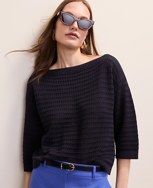 Pointelle Boatneck Sweater