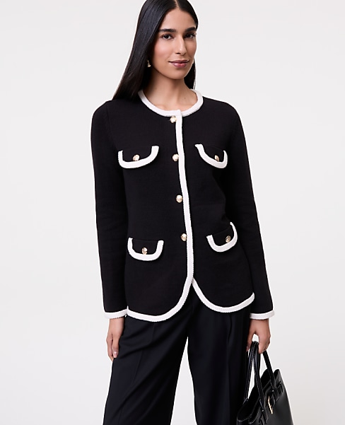 Petite Textured Trim Sweater Jacket