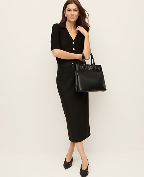 Belted Midi Pencil Skirt