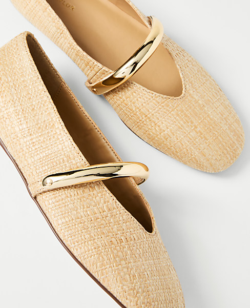Straw Hardware Embellished Mary Jane Flat
